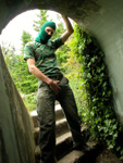Gropes himself & blocks exit from tunnel